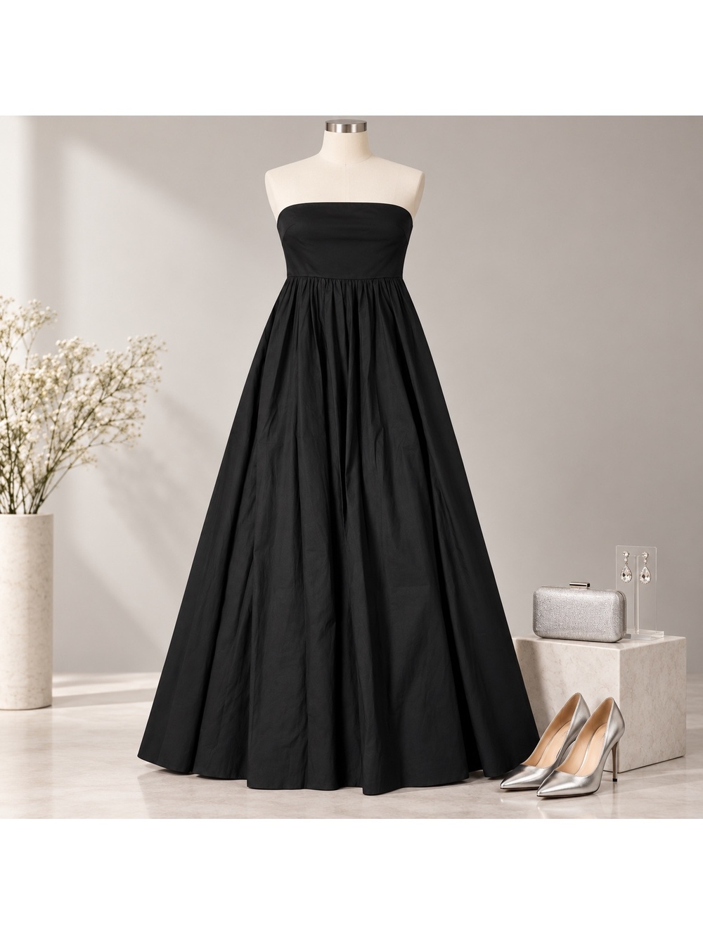 Scoop Black Strapless Fit & Flare Maxi Dress Size L 12-14 Cotton Skirt